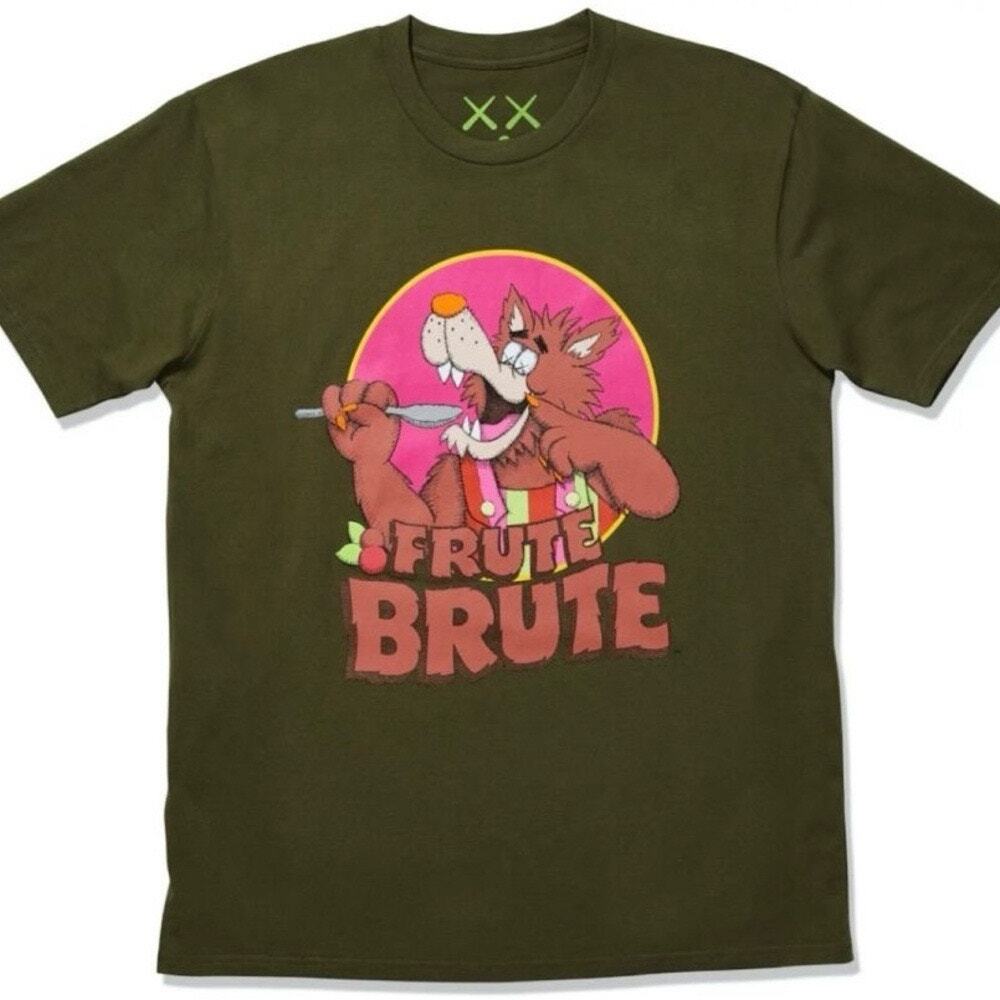 Kaws x Frute Brute Army Green Men’s Tee T Shirt Size Large New!